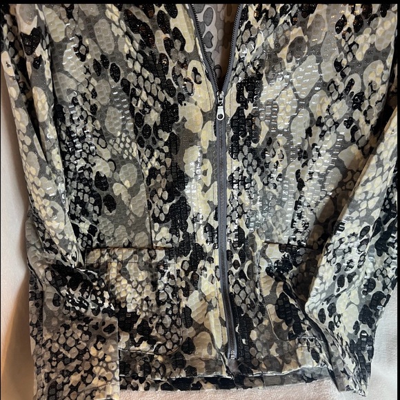 Ruby Rd Unique Shiny Abstract Shimmery Scales Embellished Full Zip Jacket Sz 8 - Picture 8 of 15